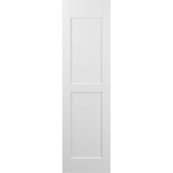 Americraft 15 in. W x 69 in. H 2-Equal Flat Panel Exterior Real Wood Shutters Pair in White