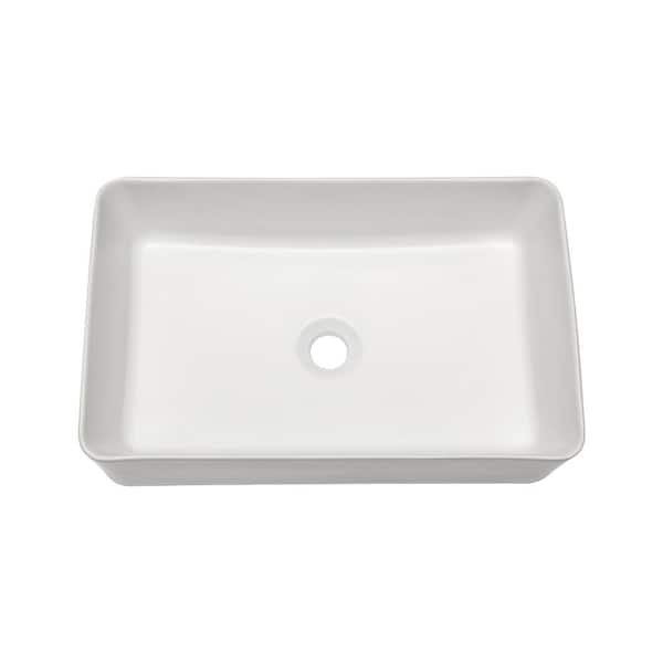 Ami Bathroom Ceramic 21.5 in. L x 18 in. W. x 5.5 in. H Rectangular Vessel Sink Art Basin in White