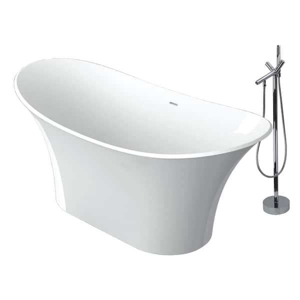 Anais 60 in. Stone Resin Flatbottom Bathtub with Faucet in White