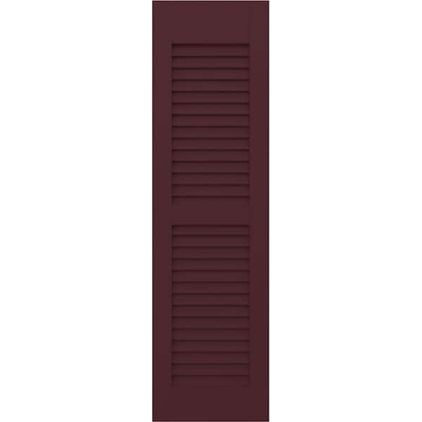 Americraft 18 in. W x 45 in. H 2-Equal Louver Exterior Real Wood Shutters Pair in Wine Red