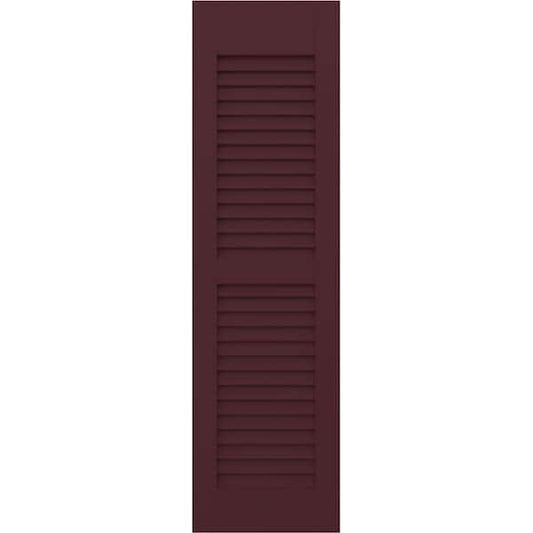 Americraft 18 in. W x 45 in. H 2-Equal Louver Exterior Real Wood Shutters Pair in Wine Red