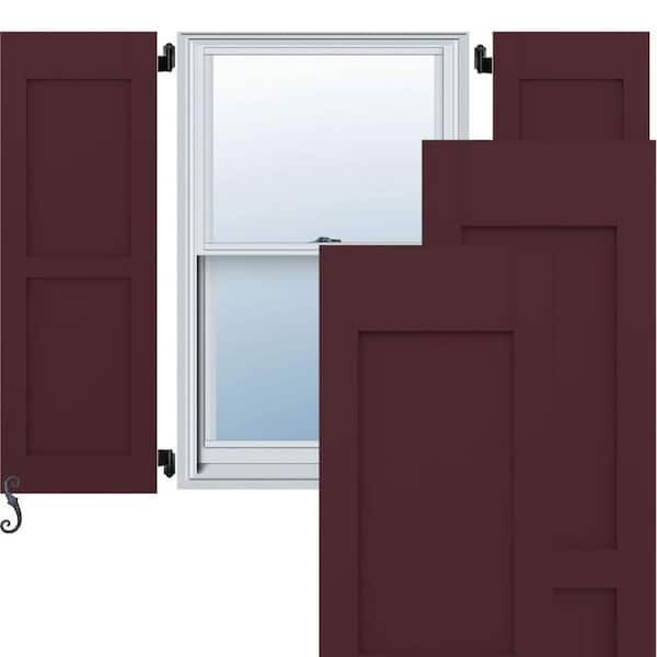 Americraft 15 in. W x 59 in. H 2-Equal Flat Panel Exterior Real Wood Shutters Per Pair in Wine Red