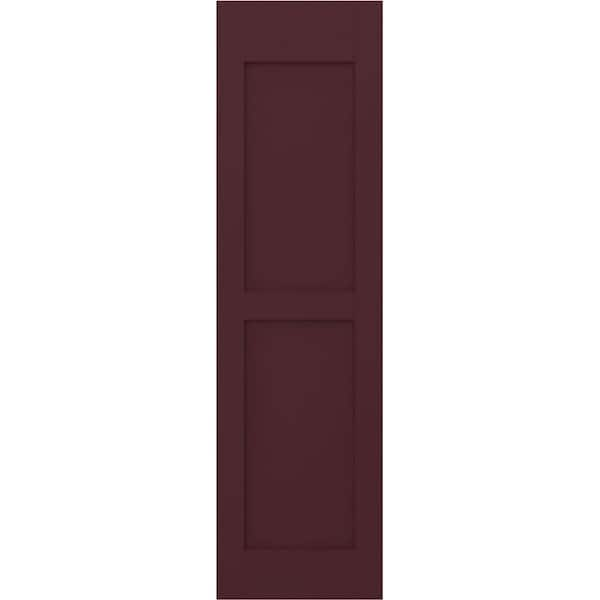 Americraft 15 in. W x 68 in. H 2-Equal Flat Panel Exterior Real Wood Shutters Pair in Wine Red