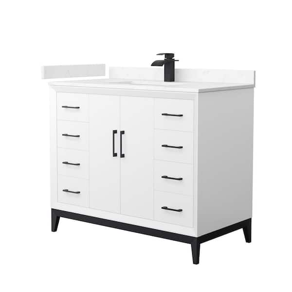 Amici 42 in. W x 22 in. D x 35.25 in. H Single Bath Vanity in White w/Matte Black Trim with Carrara Cultured Marble Top