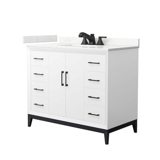 Amici 42 in. W x 22 in. D x 35.25 in. H Single Bath Vanity in White with Giotto Quartz Top