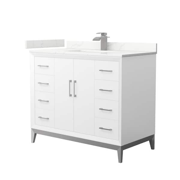 Amici 42 in. W x 22 in. D x 35.25 in. H Single Bath Vanity in White with Giotto Quartz Top