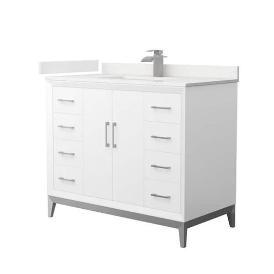 Amici 42 in. W x 22 in. D x 35.25 in. H Single Bath Vanity in White with White Quartz Top