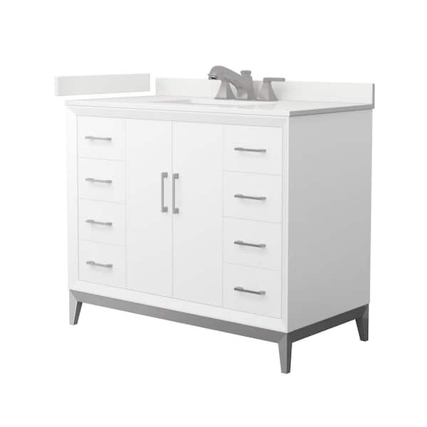 Amici 42 in. W x 22 in. D x 35.25 in. H Single Bath Vanity in White with White Quartz Top