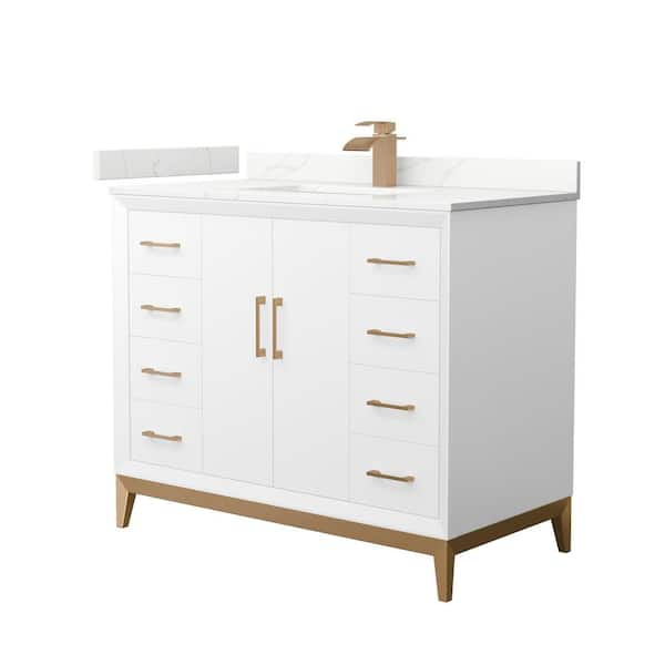 Amici 42 in. W x 22 in. D x 35.25 in. H Single Bath Vanity in White with Giotto Quartz Top