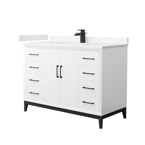 Amici 48 in. W x 22 in. D x 35.25 in. H Single Bath Vanity in White w/Matte Black Trim with Carrara Cultured Marble Top