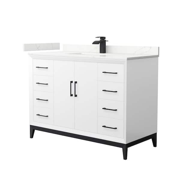 Amici 48 in. W x 22 in. D x 35.25 in. H Single Bath Vanity in White with Giotto Quartz Top