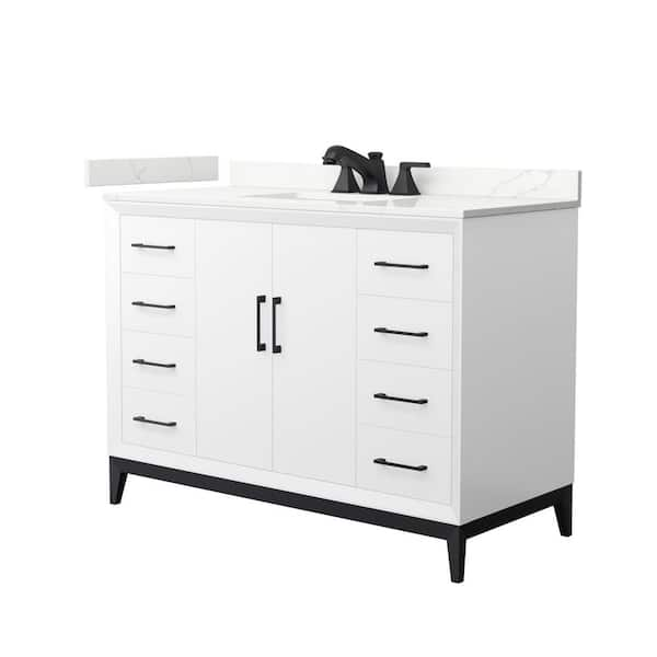 Amici 48 in. W x 22 in. D x 35.25 in. H Single Bath Vanity in White with Giotto Quartz Top