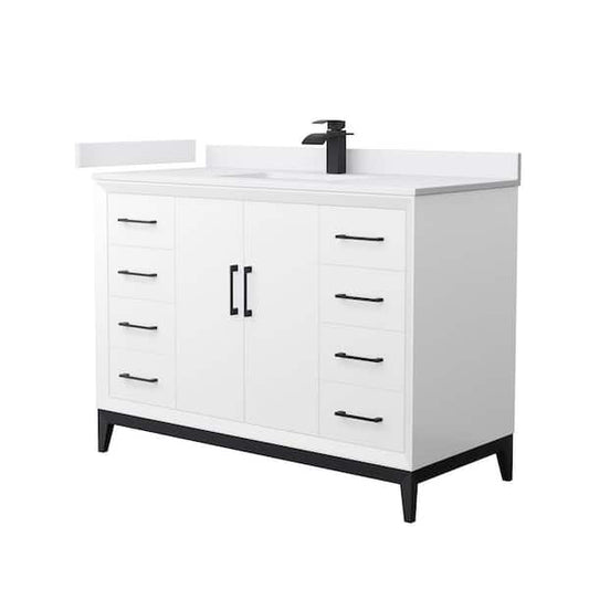 Amici 48 in. W x 22 in. D x 35.25 in. H Single Bath Vanity in White with Matte Black Trim with White Cultured Marble Top