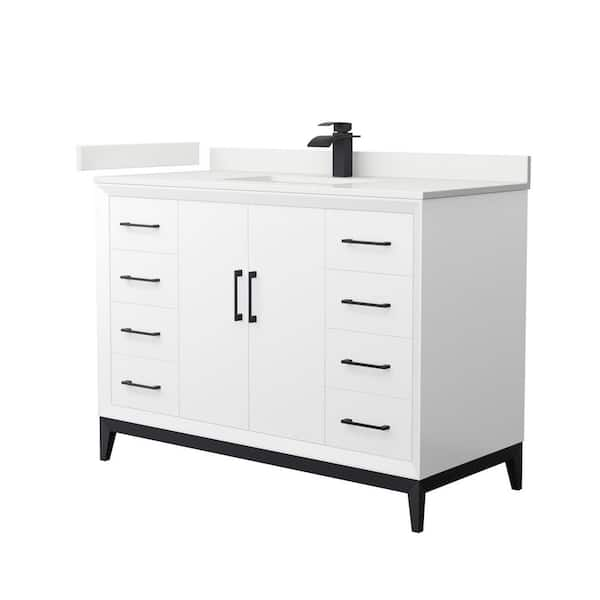 Amici 48 in. W x 22 in. D x 35.25 in. H Single Bath Vanity in White with White Quartz Top