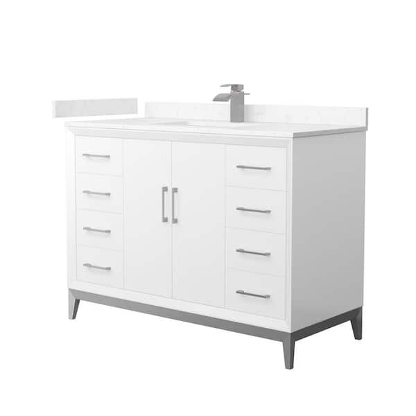 Amici 48 in. W x 22 in. D x 35.25 in. H Single Bath Vanity in White w/Br. Nickel Trim with Carrara Cultured Marble Top