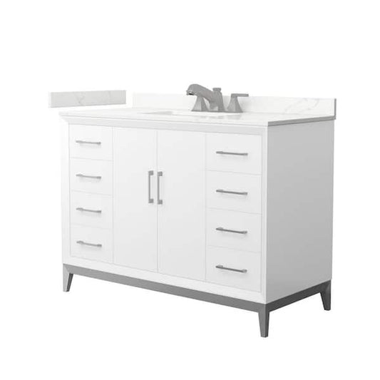 Amici 48 in. W x 22 in. D x 35.25 in. H Single Bath Vanity in White with Giotto Quartz Top