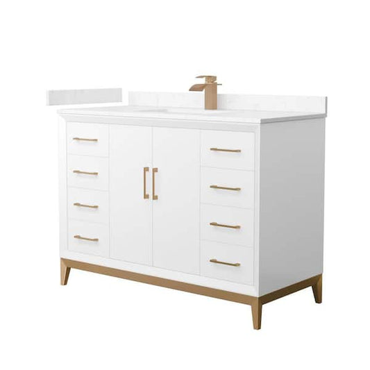 Amici 48 in. W x 22 in. D x 35.25 in. H Single Bath Vanity in White w/Sat. Bronze Trim with Carrara Cultured Marble Top