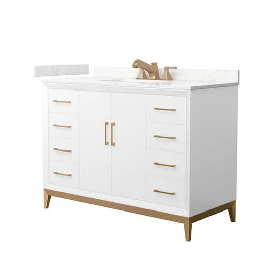 Amici 48 in. W x 22 in. D x 35.25 in. H Single Bath Vanity in White with Giotto Quartz Top