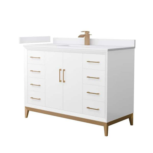 Amici 48 in. W x 22 in. D x 35.25 in. H Single Bath Vanity in White w/Satin Bronze Trim with White Cultured Marble Top