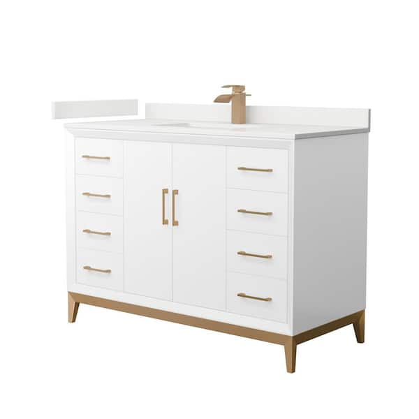 Amici 48 in. W x 22 in. D x 35.25 in. H Single Bath Vanity in White with White Quartz Top