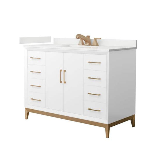 Amici 48 in. W x 22 in. D x 35.25 in. H Single Bath Vanity in White with White Quartz Top