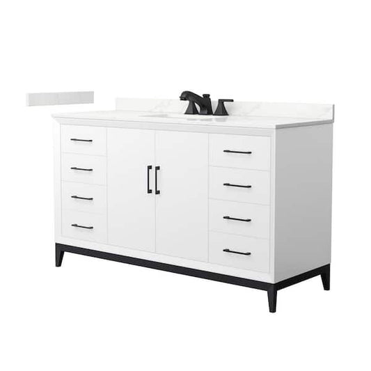 Amici 60 in. W x 22 in. D x 35.25 in. H Single Bath Vanity in White with Giotto Quartz Top