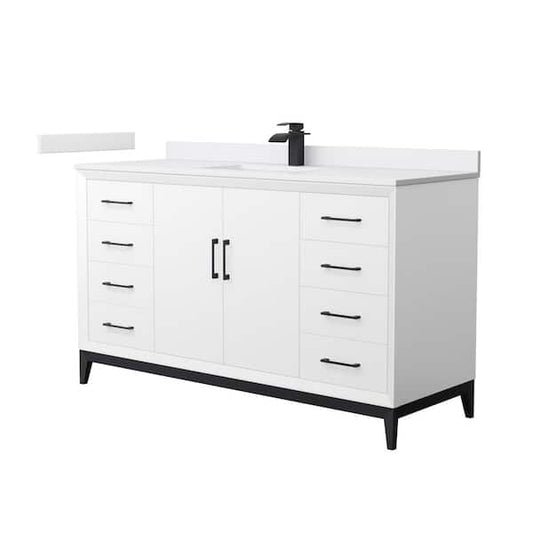 Amici 60 in. W x 22 in. D x 35.25 in. H Single Bath Vanity in White with Matte Black Trim with White Cultured Marble Top