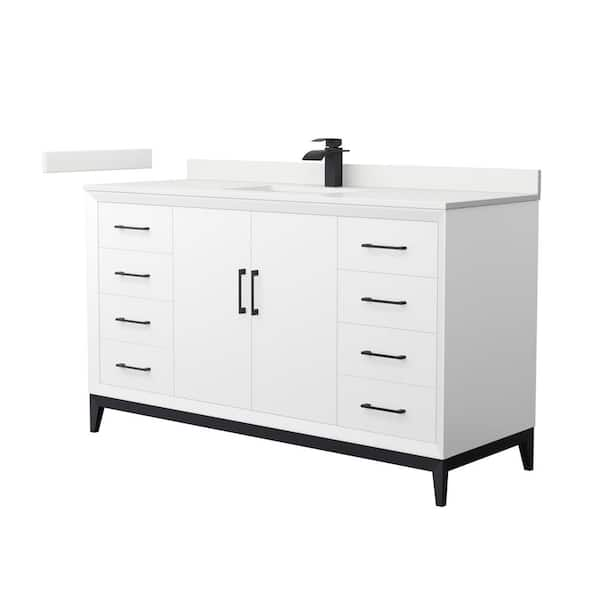 Amici 60 in. W x 22 in. D x 35.25 in. H Single Bath Vanity in White with White Quartz Top