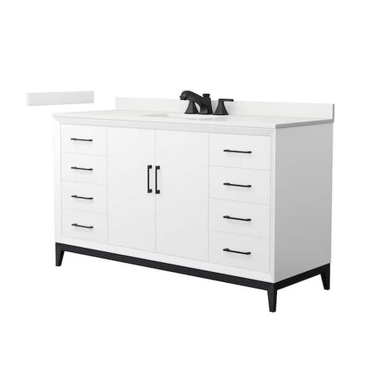 Amici 60 in. W x 22 in. D x 35.25 in. H Single Bath Vanity in White with White Quartz Top