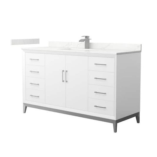 Amici 60 in. W x 22 in. D x 35.25 in. H Single Bath Vanity in White with Giotto Quartz Top