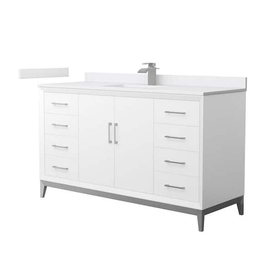 Amici 60 in. W x 22 in. D x 35.25 in. H Single Bath Vanity in White w/Br. Nickel Trim with White Cultured Marble Top