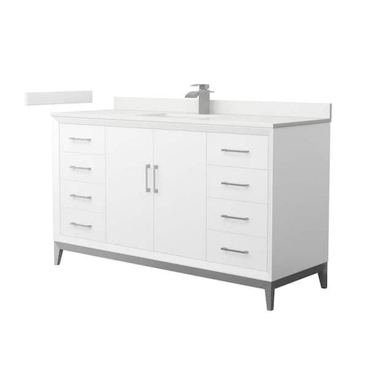 Amici 60 in. W x 22 in. D x 35.25 in. H Single Bath Vanity in White with White Quartz Top