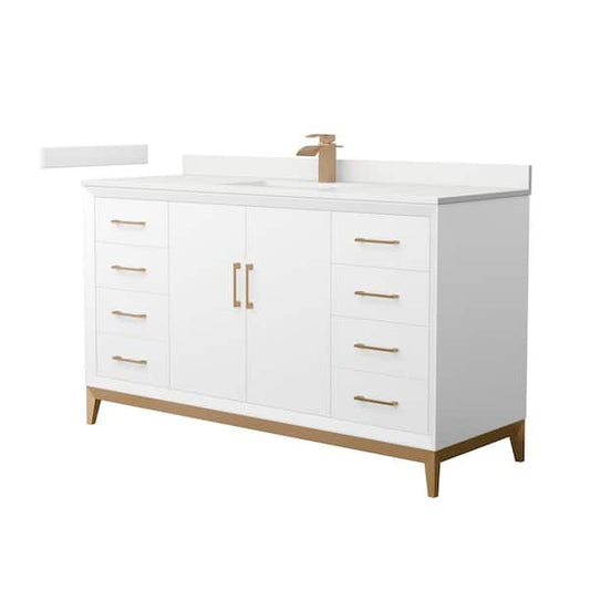 Amici 60 in. W x 22 in. D x 35.25 in. H Single Bath Vanity in White with White Quartz Top