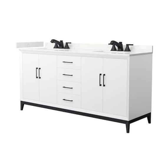 Amici 72 in. W x 22 in. D x 35.25 in. H Double Bath Vanity in White with Giotto Quartz Top