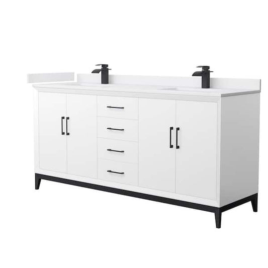 Amici 72 in. W x 22 in. D x 35.25 in. H Double Bath Vanity in White with Matte Black Trim with White Cultured Marble Top