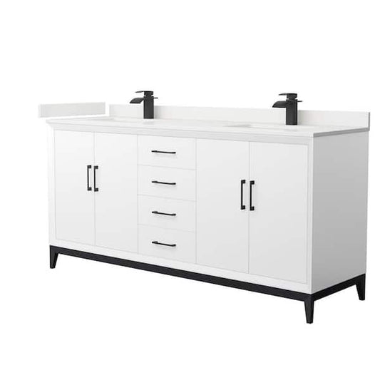 Amici 72 in. W x 22 in. D x 35.25 in. H Double Bath Vanity in White with White Quartz Top