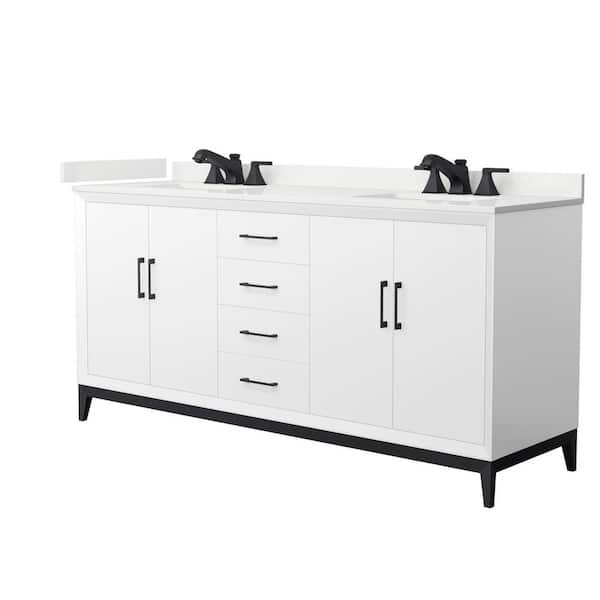 Amici 72 in. W x 22 in. D x 35.25 in. H Double Bath Vanity in White with White Quartz Top