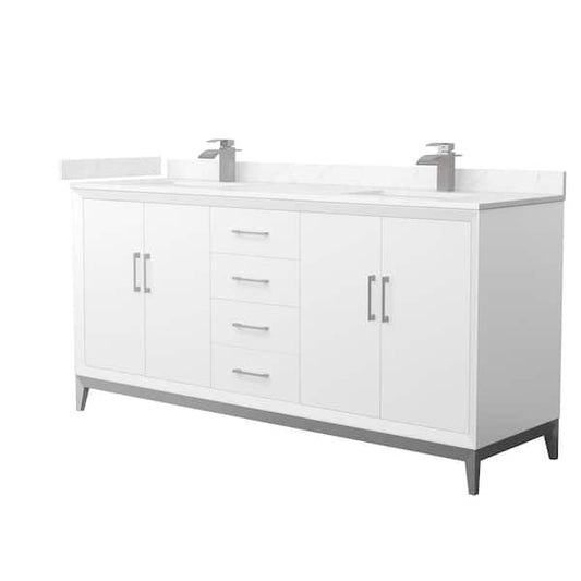 Amici 72 in. W x 22 in. D x 35.25 in. H Double Bath Vanity in White w/Br. Nickel Trim with Carrara Cultured Marble Top