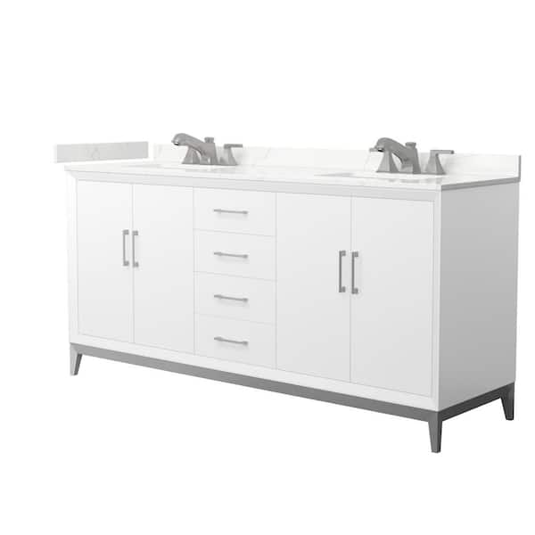 Amici 72 in. W x 22 in. D x 35.25 in. H Double Bath Vanity in White with Giotto Quartz Top