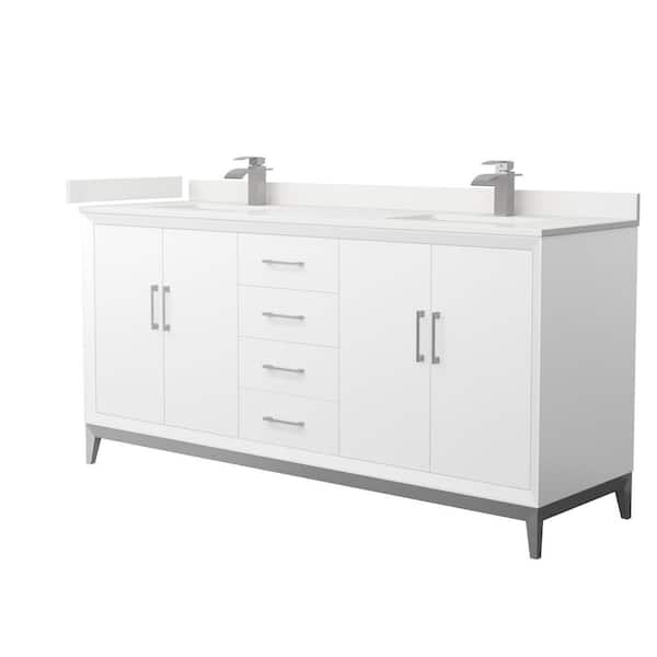 Amici 72 in. W x 22 in. D x 35.25 in. H Double Bath Vanity in White with White Quartz Top