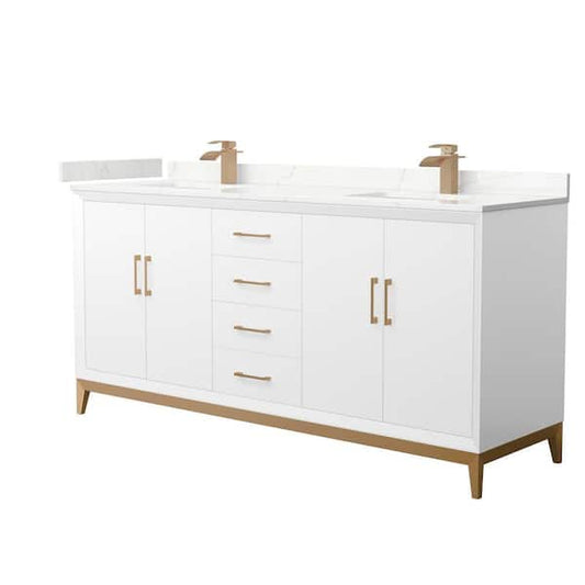 Amici 72 in. W x 22 in. D x 35.25 in. H Double Bath Vanity in White with Giotto Quartz Top